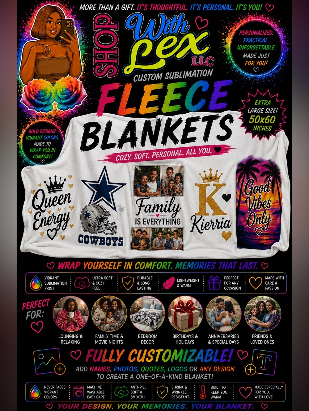 🛏️ Custom 50x60 Sublimation Fleece Blankets
